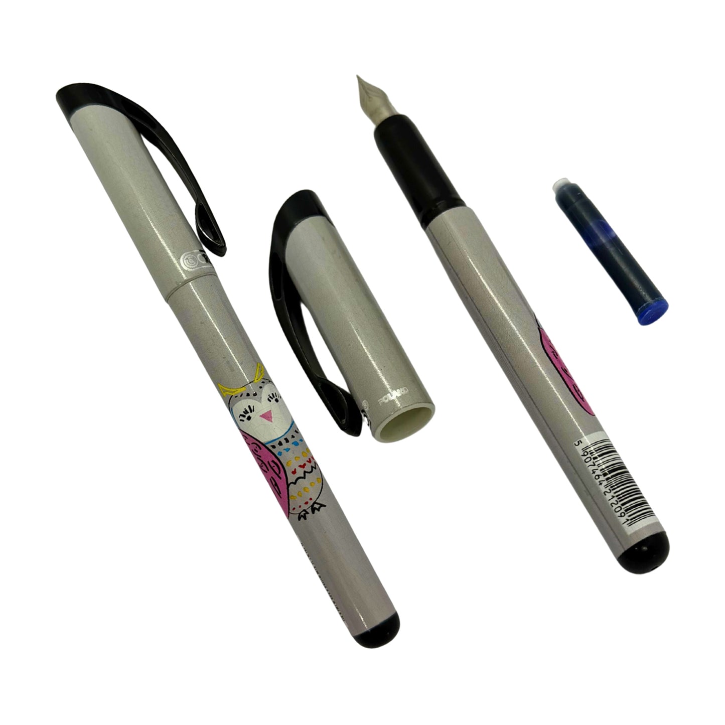 Owl Illustration Refillable Fountain Pen Set