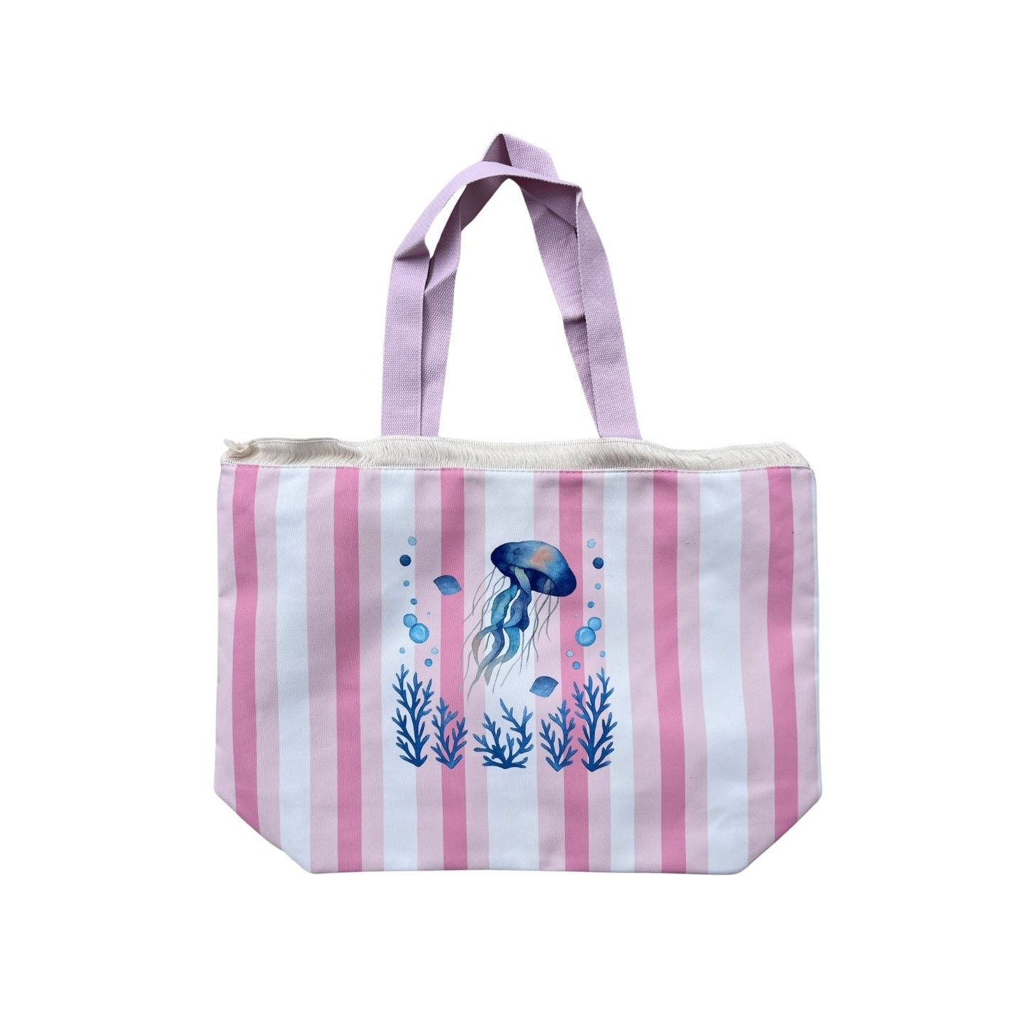 Striped Beach Bag with Zipper