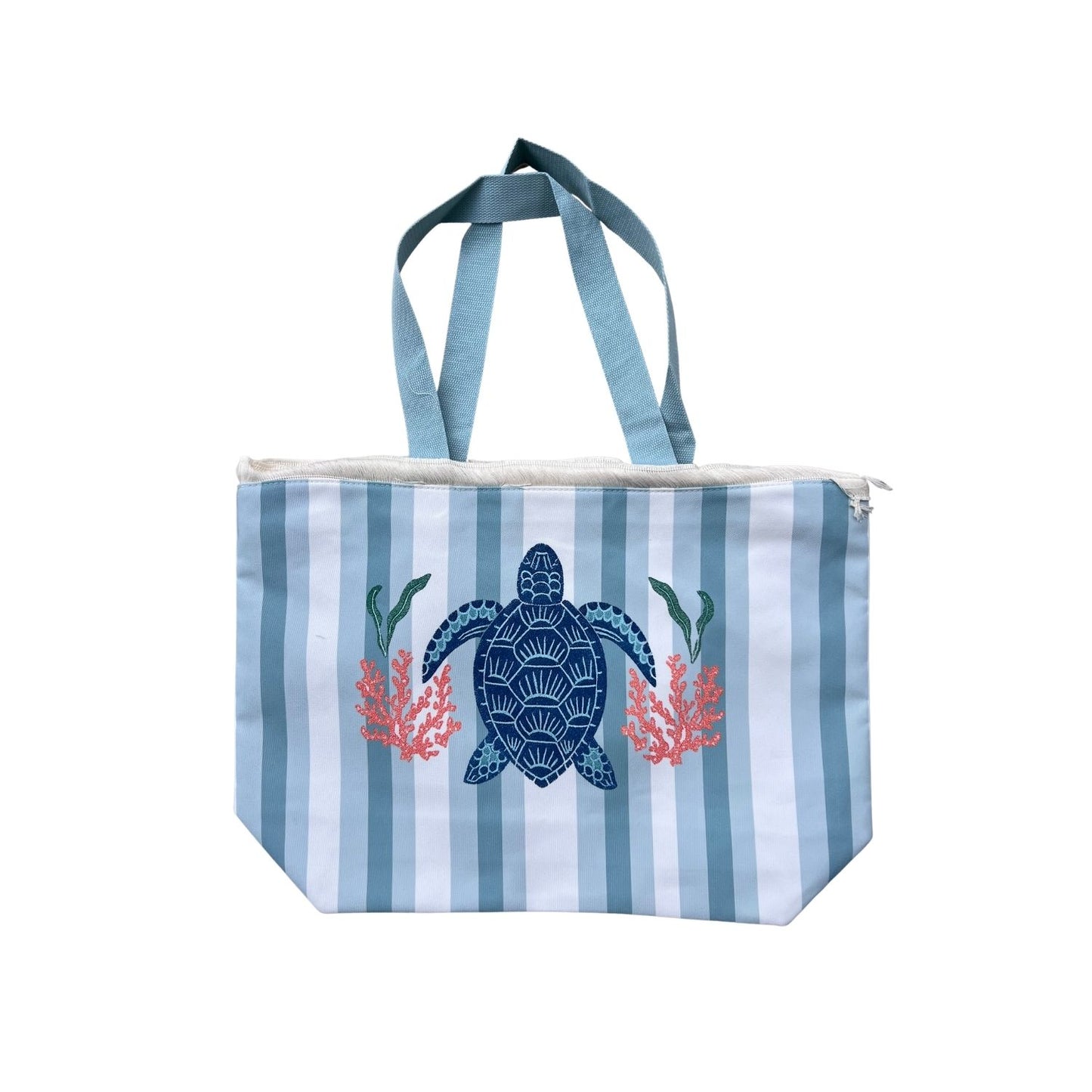Striped Beach Bag with Zipper