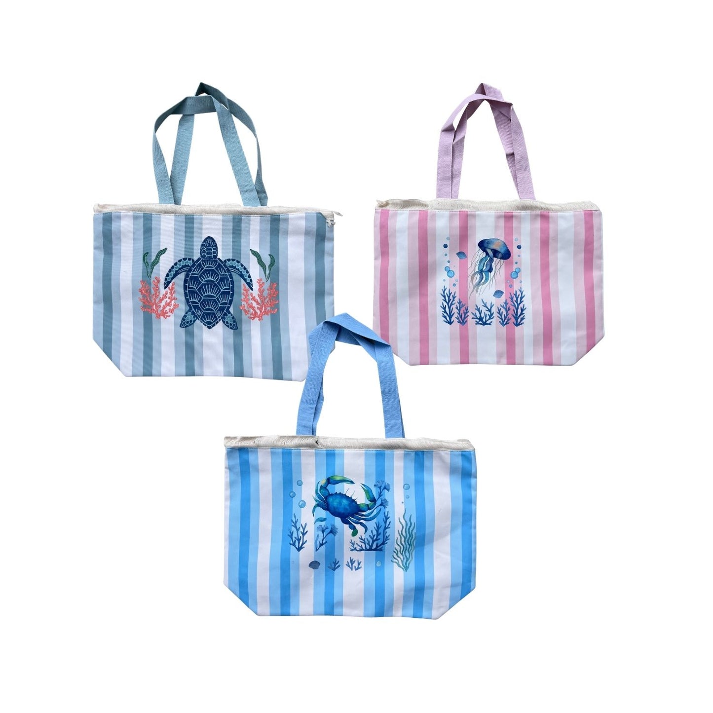 Striped Beach Bag with Zipper