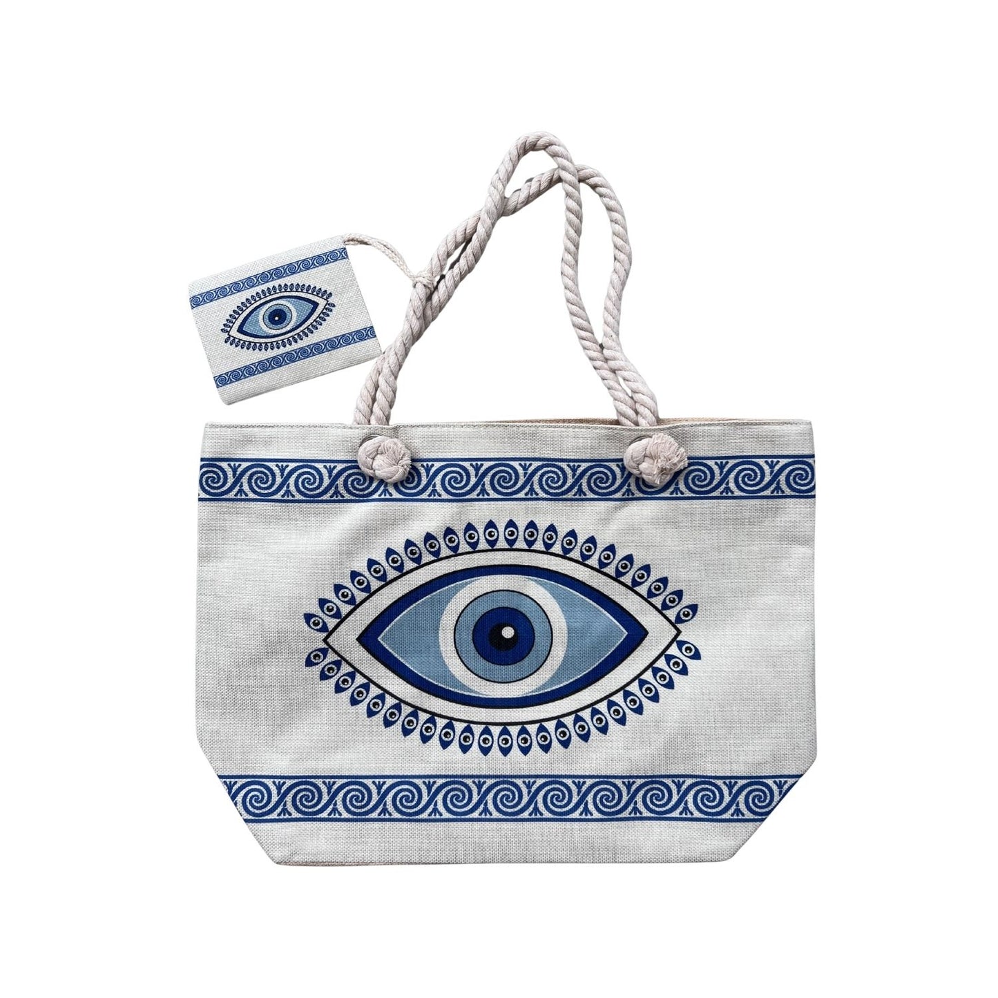 Greek Evil Eye Beach Bag with Zipper