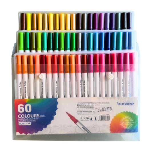 Bossee 60-Color Premium Dual-Tip Pen Set