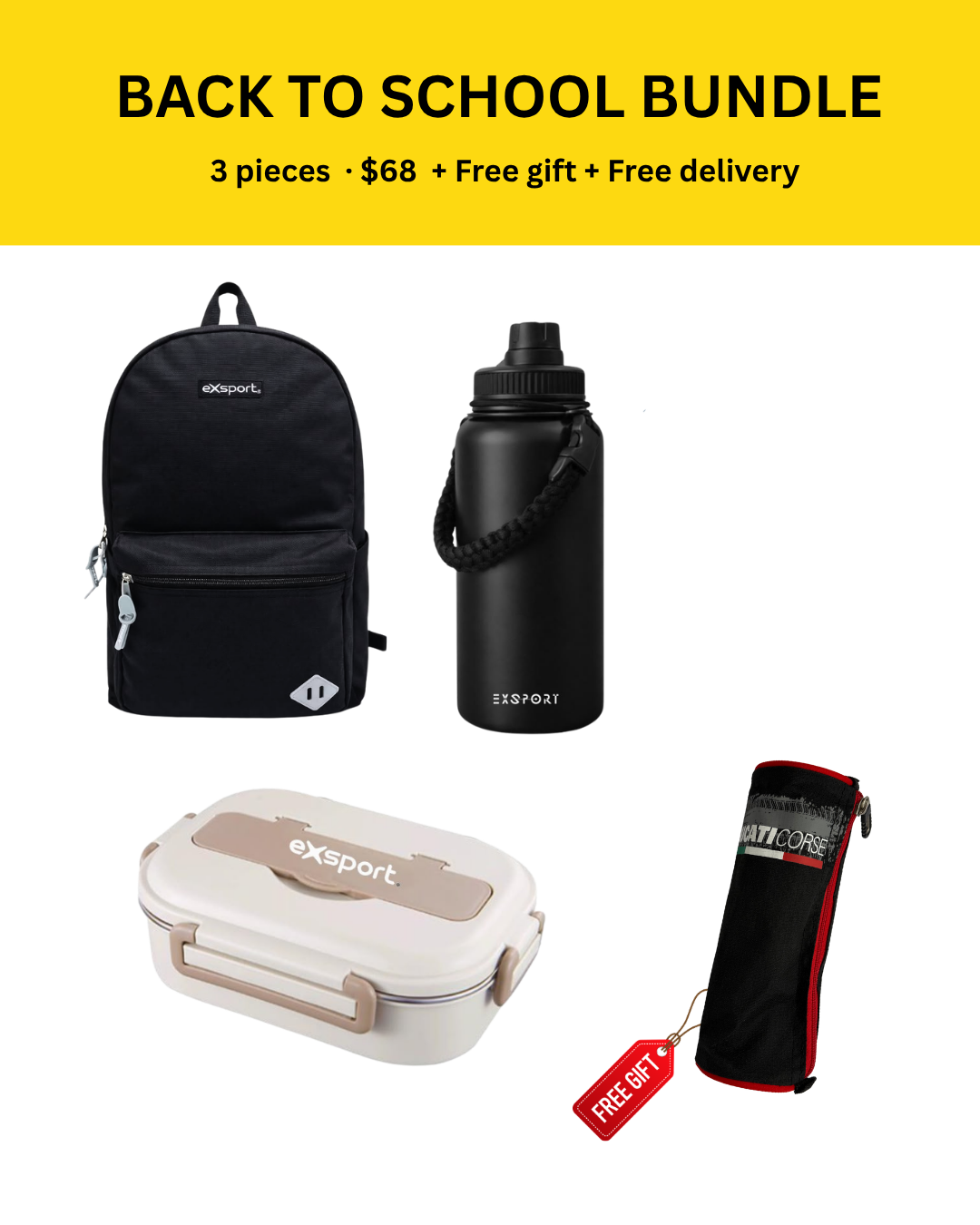 Exsport Stealth Black 3-Piece Back-To-School Premium Bundle
