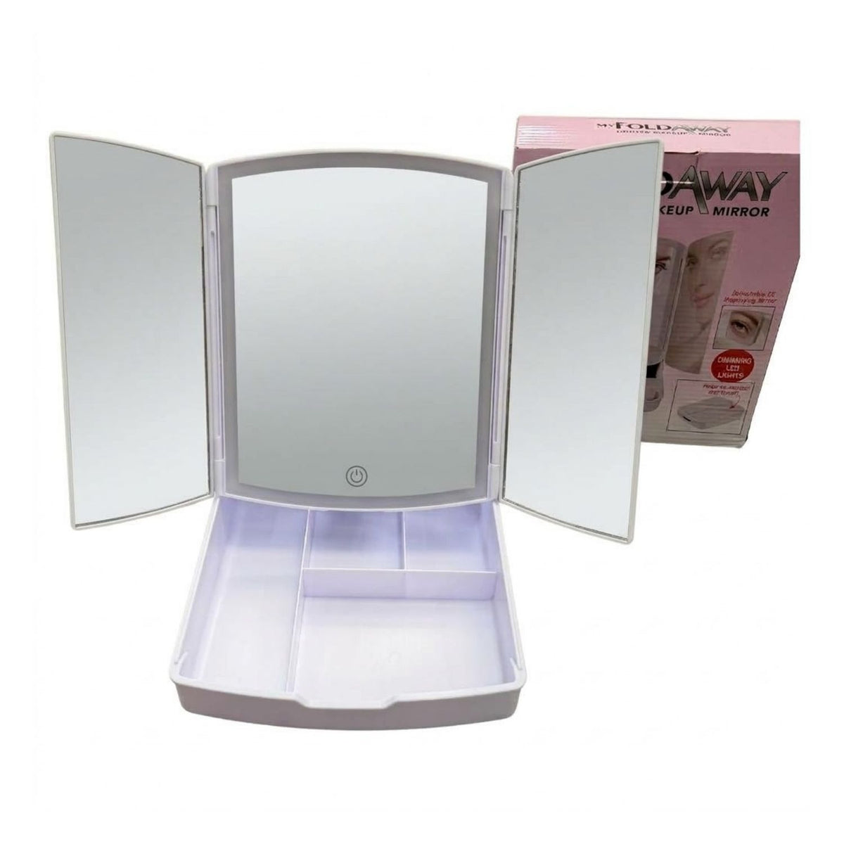 My Foldaway Lighted Makeup Mirror with Organizer Tray